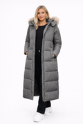 Aurora Alpine | Manteau long matelassé à capuche et fourrure